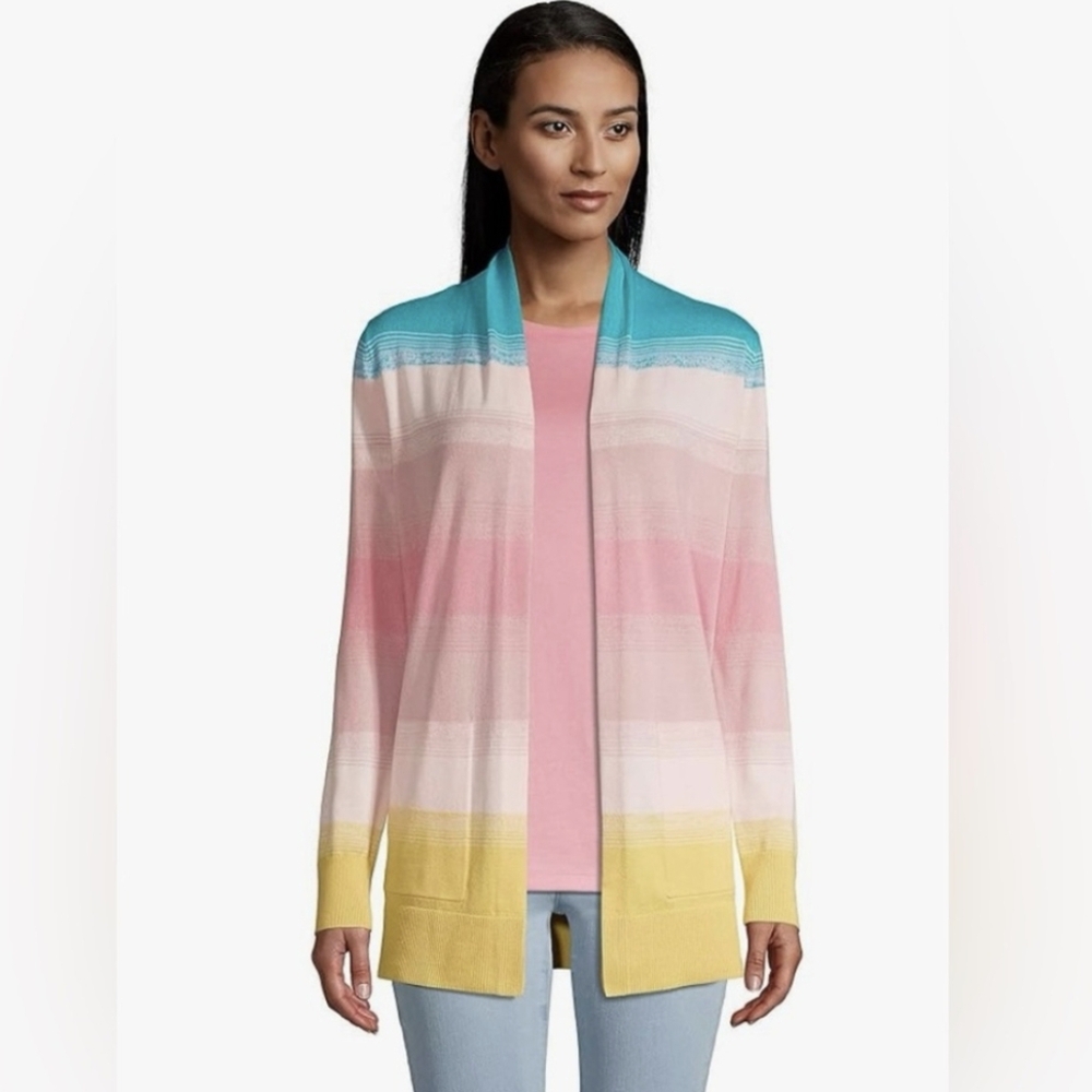 Lands End Womens Long Cardigan‎ Sweater Open Front Cotton Pastel Plus Size 3X